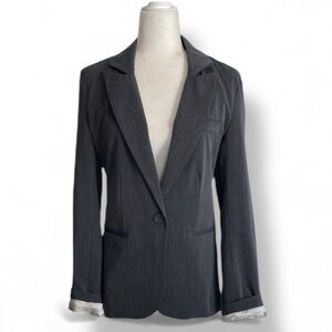 Gray Tailor Fit Blazer Jacket White Sheen Lining Style Professional Chic Cuff